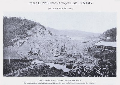 Panama Interoceanic Canal, Śluza Works (zdjęcie bw) autorstwa French Photographer