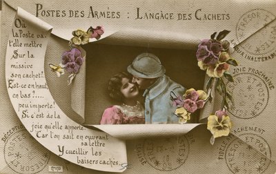 Karta wyjaśniająca zastosowanie pocztówek dla osób z mężczyznami w wojsku autorstwa French Photographer