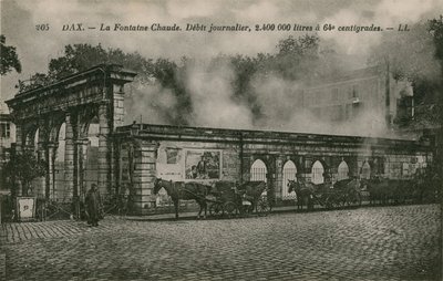Dax - źródło ciepłej wody (dzienny przepływ: 2400000 litrów w temperaturze 64 stopni). Pocztówka wysłana w 1913 roku. autorstwa French Photographer