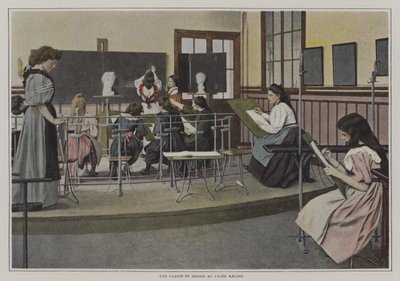 Lekcja rysunku w Lycee Racine, Paryż (zdjęcie kolorowe) autorstwa French Photographer