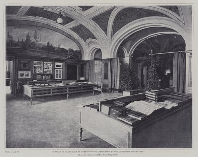 Wejście do wielkiej sali wystawy druku i książek w pawilonie niemieckim na Exposition Universelle 1900, Paryż (zdjęcie czarno-białe) autorstwa French Photographer