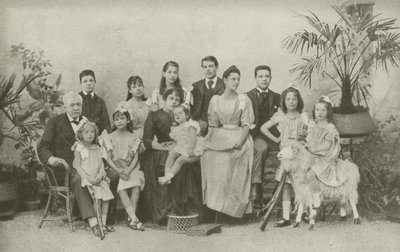 Ferdinand De Lesseps, z żoną i dziećmi (zdjęcie czarno-białe) autorstwa French Photographer