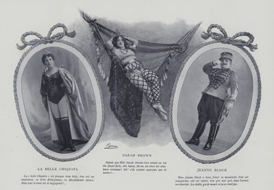 Francuskie aktorki i piosenkarki La Belle Chiquita, Sarah Brown i Jeanne Bloch (zdjęcie czarno-białe) autorstwa French Photographer
