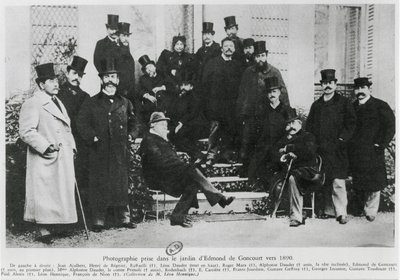 Grupa w ogrodzie Edmonda Huota de Goncourta, ok. 1890 r. autorstwa French Photographer