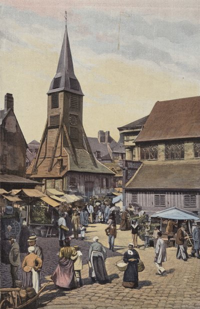Honfleur, Place du Marche i kościół Sainte-Catherine autorstwa French Photographer
