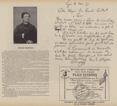 Komuna Paryska, Charles Amouroux, Faksymile przepustki za upadek kolumny Vendome (zdjęcie czarno-białe) autorstwa French Photographer