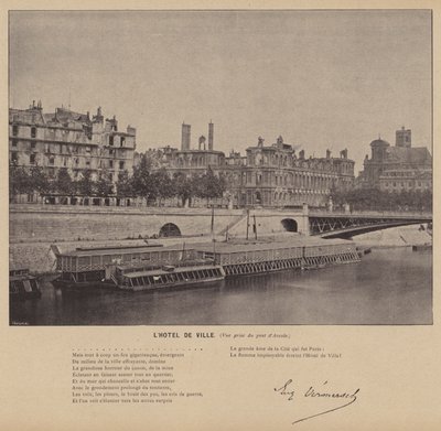 Komuna Paryska, Hotel De Ville, Widok z mostu Arcole (zdjęcie czarno-białe) autorstwa French Photographer