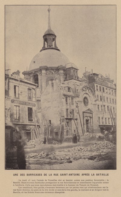 Komuna Paryska, jedna z barykad na rue Saint-Antoine po bitwie (zdjęcie czarno-białe) autorstwa French Photographer