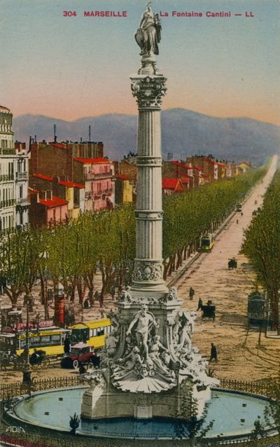 La Fontaine Cantini w Marsylii. Zbudowany przez rzeźbiarza Andre Allara. Pocztówka wysłana w 1913 roku. autorstwa French Photographer