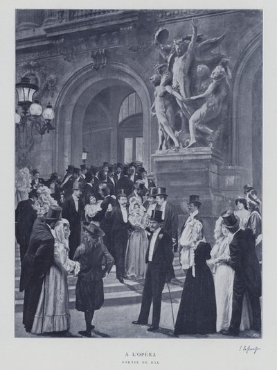Zostawienie balu w Operze Paryskiej (zdjęcie czarno-białe) autorstwa French Photographer