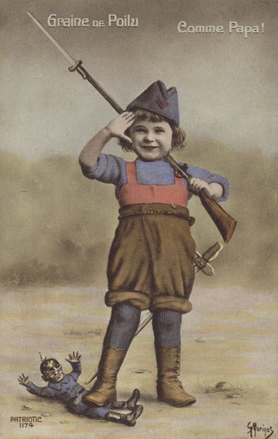 Mały chłopiec przebrany za żołnierza (zdjęcie kolorowe) autorstwa French Photographer