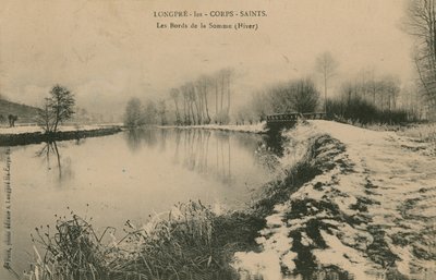 Longpre-les-Corps-Saints - zimą brzegi Sommy. Pocztówka wysłana w 1913 roku. autorstwa French Photographer