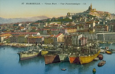 Marsylia: Vieux Port, widok panoramiczny (kolorowe zdjęcie) autorstwa French Photographer