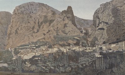Moustiers-Sainte-Marie, widok ogólny i kaplica Notre-Dame de Beauvoir autorstwa French Photographer