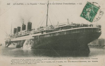 Liniowiec oceaniczny Francja, Le Havre. Pocztówka wysłana w 1913 roku. autorstwa French Photographer