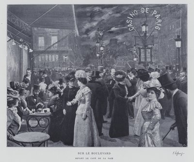 Na bulwarze przed Cafe de la Paix, Paryż (zdjęcie czarno-białe) autorstwa French Photographer