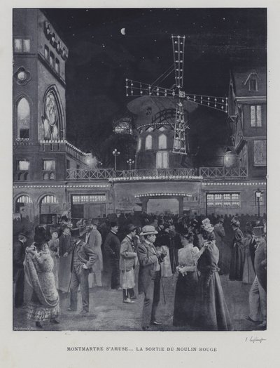 Poza Moulin Rouge, Montmartre, Paryż (zdjęcie czarno-białe) autorstwa French Photographer