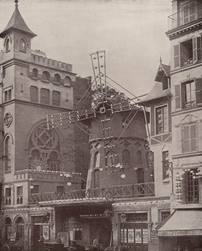 Paryż: Zewnętrzna część Moulin Rouge (zdjęcie czarno-białe) autorstwa French Photographer