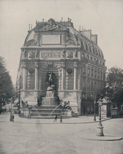 Paryż: Fontanna św. Michała (zdjęcie czarno-białe) autorstwa French Photographer