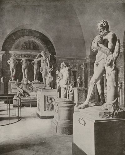 Paryż: Galeria Boga Rzeki Tyber, Luwr (zdjęcie czarno-białe) autorstwa French Photographer