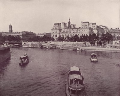 Paryż: Hotel de Ville, od strony rzeki (zdjęcie czarno-białe) autorstwa French Photographer