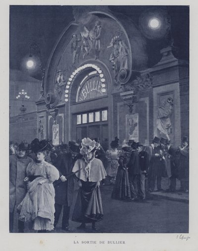 Ludzie wychodzący z Bal Bullier, Paryż (zdjęcie czarno-białe) autorstwa French Photographer