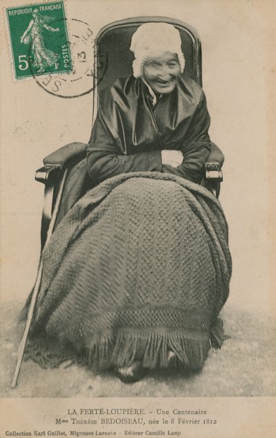 Pocztówka stulatka, Madame Therese Bedoiseau, La Ferte-Loupiere, 1913 autorstwa French Photographer