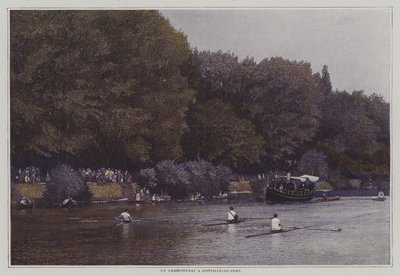 Mistrzostwa w wioślarstwie na rzece Marne w Joinville-le-Pont, Francja (kolorowe zdjęcie) autorstwa French Photographer