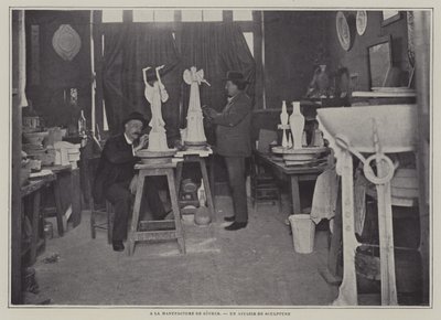 Warsztat rzeźbiarski w fabryce porcelany Sevres we Francji (zdjęcie czarno-białe) autorstwa French Photographer