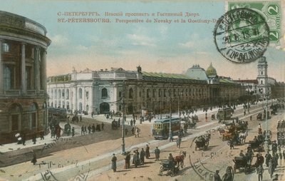 Petersburg - Newski Prospekt i dom towarowy Gostiny Dvor. Francuska pocztówka wysłana w 1913 r. autorstwa French Photographer