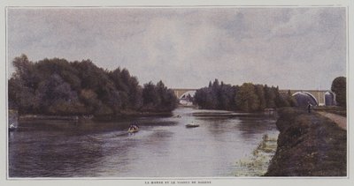 Rzeka Marna i wiadukt w Nogent, Francja (kolorowe zdjęcie) autorstwa French Photographer