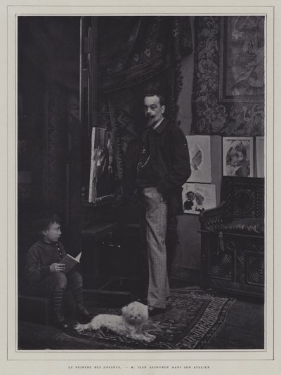 Malarz dzieci: francuski artysta Jean Geoffroy w swoim studio (zdjęcie czarno-białe) autorstwa French Photographer
