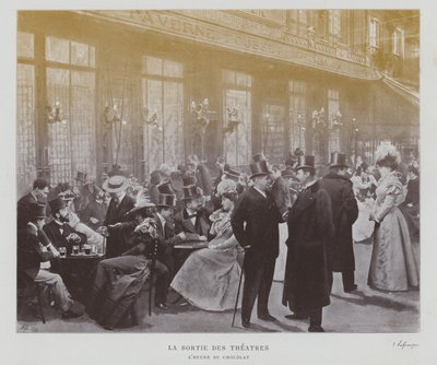 Widzowie teatru przed Taverne Pousset w Paryżu po przedstawieniu (zdjęcie czarno-białe) autorstwa French Photographer