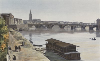 Tuluza, Pont-Neuf i Eglise N D, od Dalbade, Widok w dół rzeki, podjęte na brzegu Garonny autorstwa French Photographer