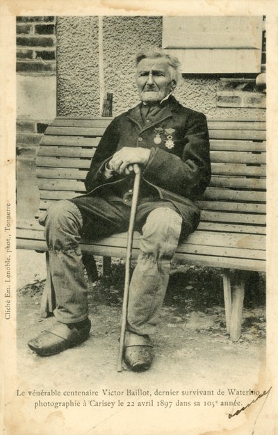 Victor Baillot, ostatni ocalały z bitwy pod Waterloo, sfotografowany w Carisey 22 kwietnia ? autorstwa French Photographer