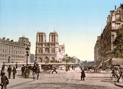 Fasada Zachodnia Notre Dame i Pont St. Michel, Paryż, wyd. ok. 1900 autorstwa French Photographer