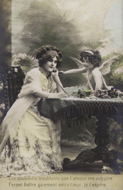 Kobieta i dziecko przebrane za cherubinka (zdjęcie kolorowe) autorstwa French Photographer