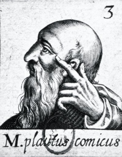 (zgodnie z ruchem wskazówek zegara od lewej) Portret Horacego (65-8 pne); portret Scypiona Emilianusa (Africanus Minor) (185-129 p.n.e.); portret Plauta (ok. 254-184 pne) (detal 84908) autorstwa French School