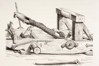 Mangonel z XV wieku, z epoki Les Arts au Moyen, opublikowany w 1873 r. autorstwa French School