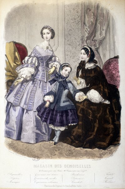 2 kobiety i dziewczynka: Moda - w „Magazin des damoiselles”. sd. około 1850 roku. autorstwa French School