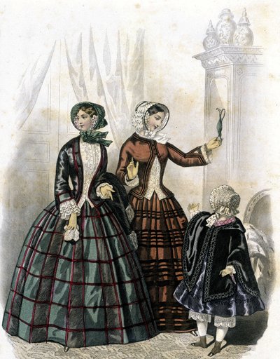2 kobiety z dziewczynką - w „Journal des Demoiselles” 1852. autorstwa French School