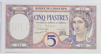 Banknot 5 piastrów, z banku Indochińskiego (papier) autorstwa French School