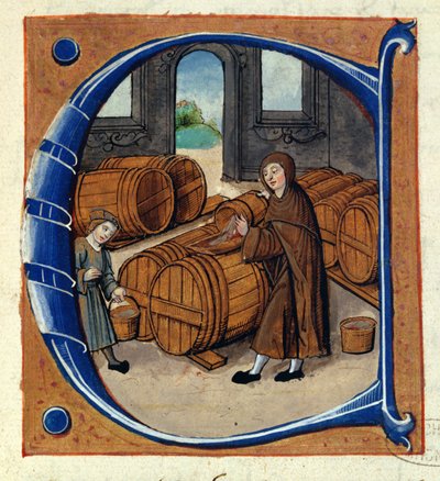 AE II/1667 Produkcja wina w średniowieczu, z „Redevancier de Saint-Germain-des-Pres”, ok. 1530 (wellum) (szczegóły z 211985) autorstwa French School
