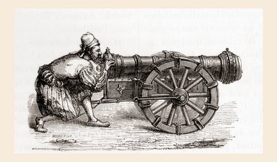 XVI-wieczna niemiecka armata ładująca od zamka, z Les Merveilles de la Science, opublikowana ok. 1870 r. (rycina) autorstwa French School