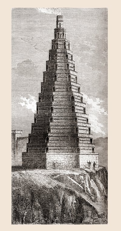 XIX-wieczny obraz Wieży Porządkowej, zniszczonej w 1644, Boulogne-sur-Mer, Francja, z „Les Merveilles de la Science”, opublikowany ok. 1870 (rycina) autorstwa French School