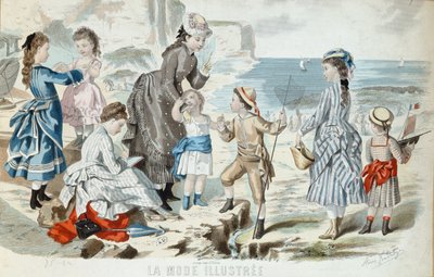 Plaża w Normandii, 1875 (kolor grawerowany) autorstwa French School