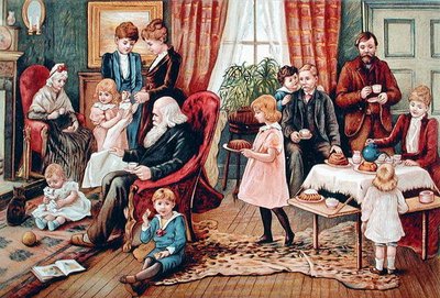 Rodzina przy herbacie, ok. 1900 (kolor lito) autorstwa French School
