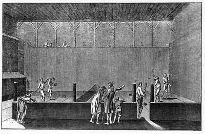 Jeu de Paume za panowania Ludwika XIV, na podstawie ryciny z encyklopedii Diderota i Alemberta autorstwa French School
