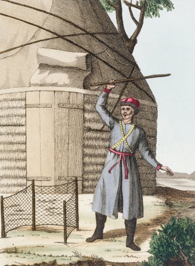 Kałmuk odstraszający złe duchy podczas porodu żony autorstwa French School