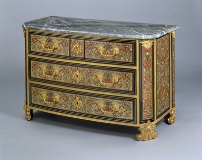 Komoda Ludwika XIV, ok. 1710 (szylkret polichromowany i mosiężna inkrustacja) autorstwa French School